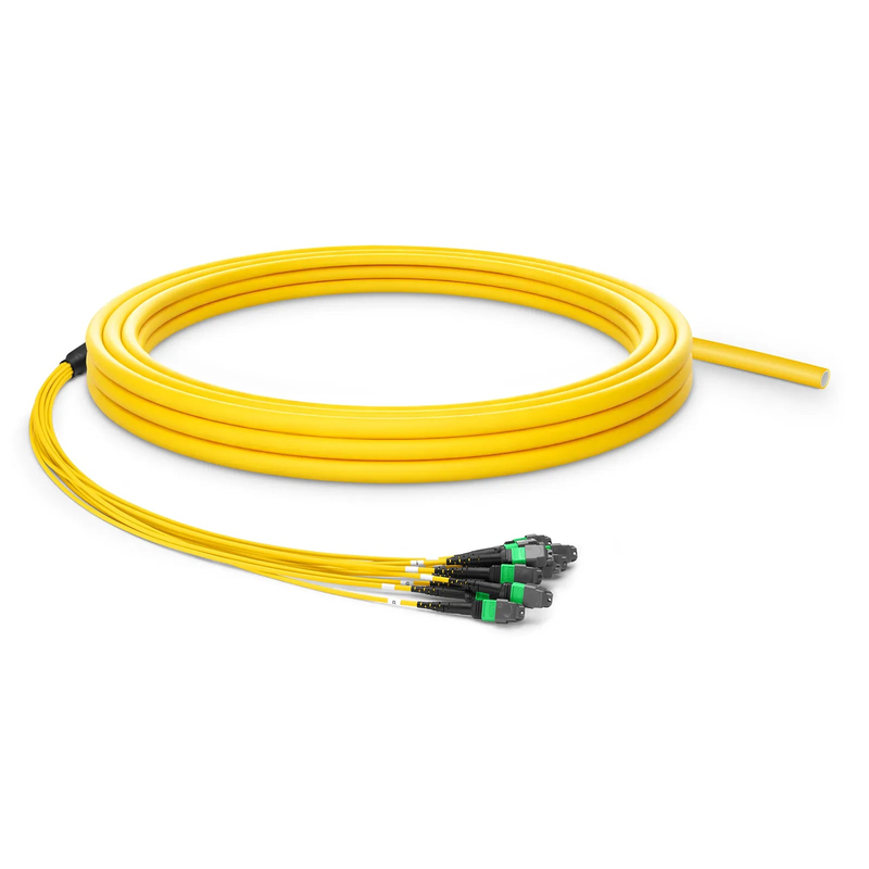 SFPS 30m (98ft) MTP® Pigtail Trunk Cable, MTP-12A® APC (Female) to Unterminated, 144 Fibers, Single Mode (OS2), LSZH, 0.35dB Max, Double Jacket, Yellow SFPS
