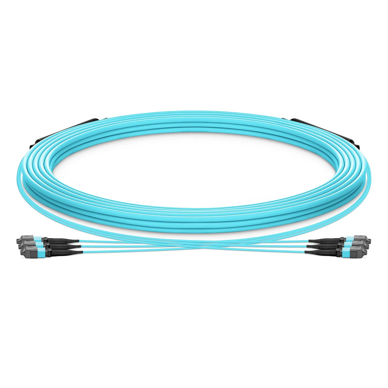SFPS 30m (98ft) MTP® Trunk Cable, MTP®-12 UPC (Male) to MTP®-12 UPC (Female), 36 Fibers, Multimode (OM3), Plenum (OFNP), 0.20dB Max, Type A, Double Jacket, Aqua SFPS