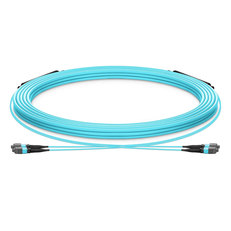 SFPS 30m (98ft) MTP® Trunk Cable, MTP®-12 UPC (Male) to MTP®-12 UPC (Female), 24 Fibers, Multimode (OM3), Plenum (OFNP), 0.20dB Max, Type A, Double Jacket, Aqua SFPS