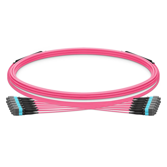 SFPS 5m (16ft) MTP® Trunk Cable, MTP®-12 UPC (Female) to MTP®-12 UPC (Female), 144 Fibers, Multimode (OM4), Plenum (OFNP), 0.20dB Max, Type B, Double Jacket, Magenta SFPS