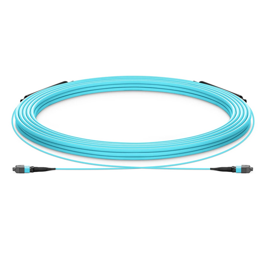 SFPS 30m (98ft) MTP® Trunk Cable, MTP®-12 UPC (Female) to MTP®-12 UPC (Female), 12 Fibers, Multimode (OM3), Plenum (OFNP), 0.20dB Max, Type B, Double Jacket, Aqua SFPS