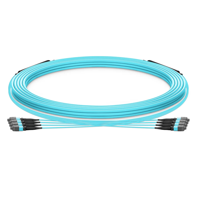 SFPS 30m (98ft) MTP® Trunk Cable, MTP®-12 UPC (Female) to MTP®-12 UPC (Female), 48 Fibers, Multimode (OM3), Plenum (OFNP), 0.20dB Max, Type B, Double Jacket, Aqua SFPS