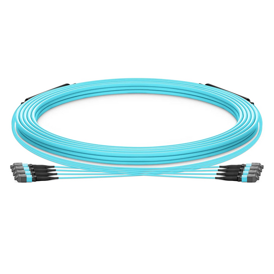 SFPS 30m (98ft) MTP® Trunk Cable, MTP®-12 UPC (Female) to MTP®-12 UPC (Female), 48 Fibers, Multimode (OM3), Plenum (OFNP), 0.20dB Max, Type B, Double Jacket, Aqua SFPS