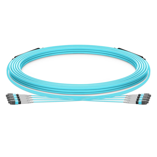 SFPS 30m (98ft) MTP® Trunk Cable, MTP®-8 UPC (Male) to MTP®-8 UPC (Male), 32 Fibers, Multimode (OM3), Plenum (OFNP), 0.20dB Max, Type B, Double Jacket, Aqua SFPS