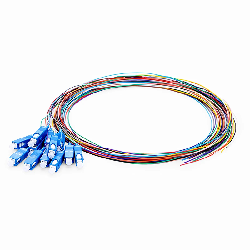 SFPS 2m (7ft) Fiber Pigtail, SC UPC to Unterminated, 12 Fibers, Unjacketed Color-Coded, OS2 Single Mode, PVC (Unrated), 0.9mm, 12-Color SFPS