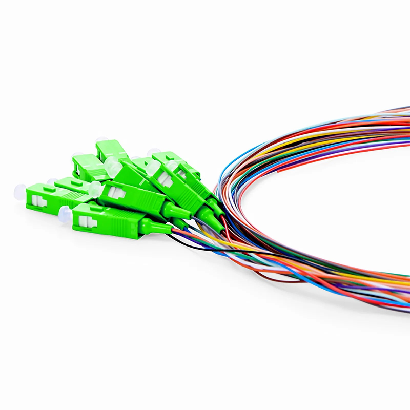SFPS 1m (3ft) Fiber Pigtail, SC APC to Unterminated, 12 Fibers, Unjacketed Color-Coded, OS2 Single Mode, PVC (Unrated), 0.9mm, 12-Color SFPS