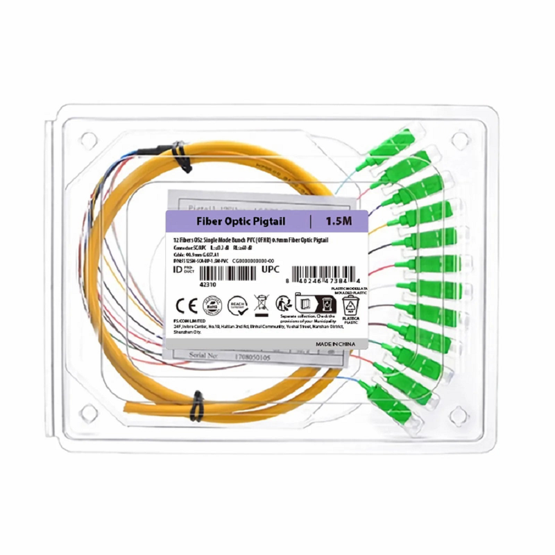 SFPS 1.5m (5ft) Fiber Pigtail, LC UPC to Unterminated, 12 Fibers, Bunch, OS2 Single Mode, PVC (Unrated), 0.9mm, Yellow SFPS