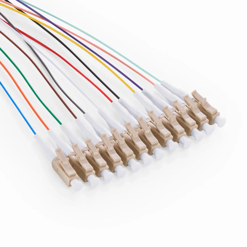 SFPS 1.5m (5ft) Fiber Pigtail, LC UPC to Unterminated, 12 Fibers, Bunch, OM3 Multimode, PVC (Unrated), 0.9mm, Aqua SFPS