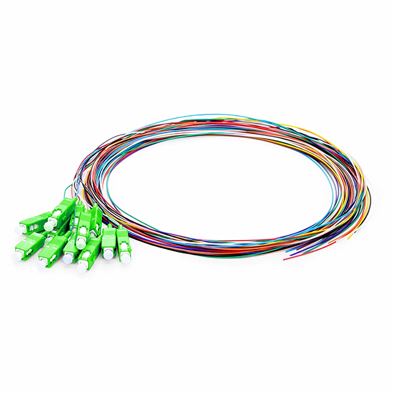 SFPS 1m (3ft) Fiber Pigtail, SC APC to Unterminated, 12 Fibers, Unjacketed Color-Coded, OS2 Single Mode, PVC (Unrated), 0.9mm, 12-Color SFPS