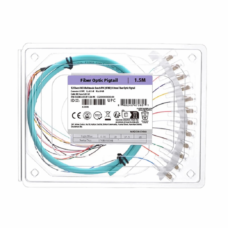 SFPS 1.5m (5ft) Fiber Pigtail, LC UPC to Unterminated, 12 Fibers, Bunch, OM4 Multimode, PVC (Unrated), 0.9mm, Aqua SFPS