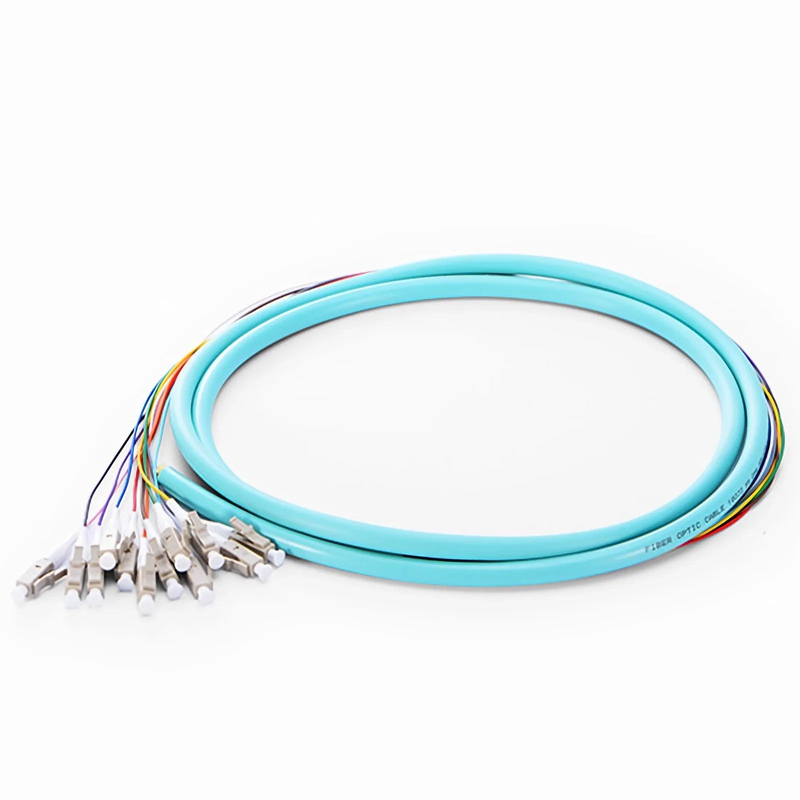 SFPS 1.5m (5ft) Fiber Pigtail, LC UPC to Unterminated, 12 Fibers, Bunch, OM3 Multimode, PVC (Unrated), 0.9mm, Aqua SFPS