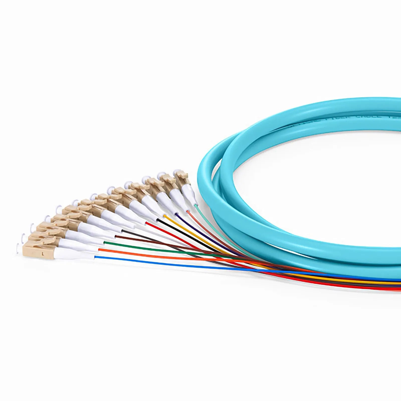 SFPS 1.5m (5ft) Fiber Pigtail, LC UPC to Unterminated, 12 Fibers, Bunch, OM4 Multimode, PVC (Unrated), 0.9mm, Aqua SFPS