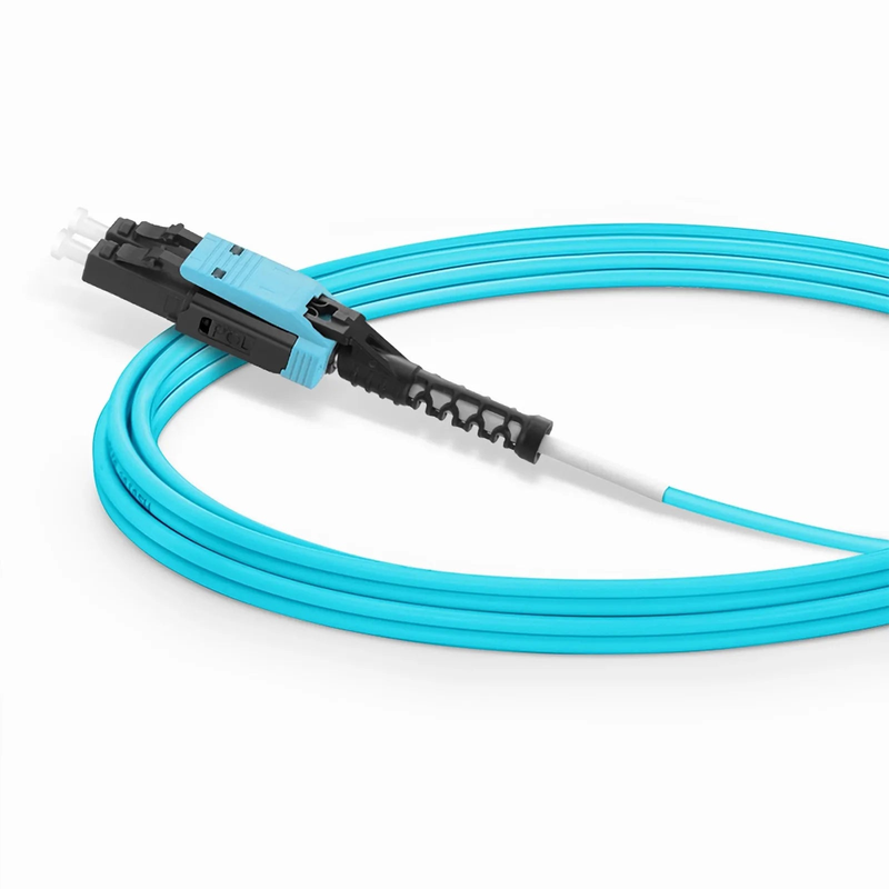 SFPS 15m (49ft) Fiber Patch Cable, 2 Fibers, LC UPC Duplex to LC UPC Duplex Flat Clip with Push-Pull Boot Uniboot, Multimode (OM4), Riser (OFNR), 2.0mm, Aqua SFPS