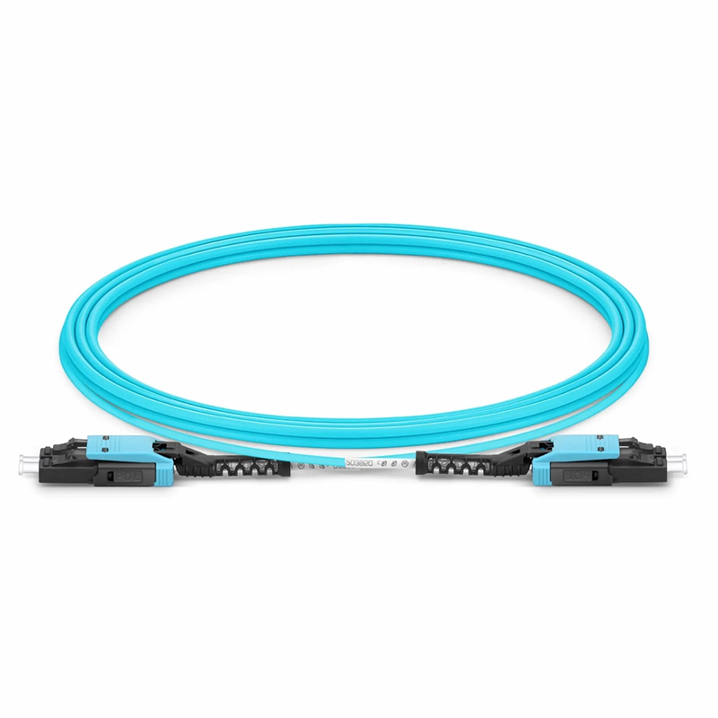 SFPS 5m (16ft) Fiber Patch Cable, 2 Fibers, LC UPC Duplex to LC UPC Duplex Flat Clip with Push-Pull Boot Uniboot, Multimode (OM4), Riser (OFNR), 2.0mm, Aqua SFPS