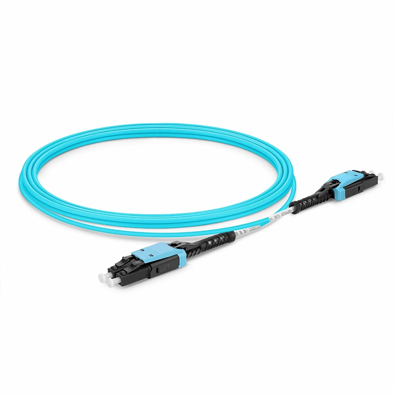 SFPS 5m (16ft) Fiber Patch Cable, 2 Fibers, LC UPC Duplex to LC UPC Duplex Flat Clip with Push-Pull Boot Uniboot, Multimode (OM4), Riser (OFNR), 2.0mm, Aqua SFPS