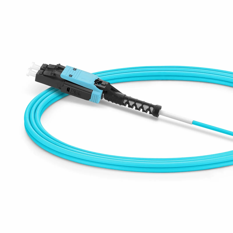 SFPS 5m (16ft) Fiber Patch Cable, 2 Fibers, LC UPC Duplex to LC UPC Duplex Flat Clip with Push-Pull Boot Uniboot, Multimode (OM4), Riser (OFNR), 2.0mm, Aqua SFPS