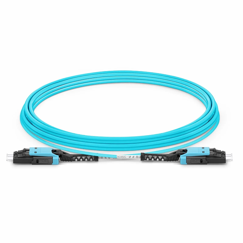 SFPS 10m (33ft) Fiber Patch Cable, 2 Fibers, LC UPC Duplex to LC UPC Duplex Flat Clip with Push-Pull Boot Uniboot, Multimode (OM4), Riser (OFNR), 2.0mm, Aqua SFPS