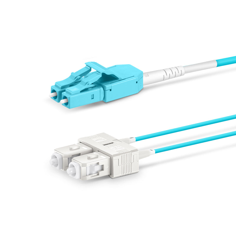 SFPS 5m (16ft) Fiber Patch Cable, 2 Fibers, LC UPC Duplex Standard Clip Uniboot to SC UPC Duplex, Multimode (OM4), Riser (OFNR), 2.0/0.9mm, Aqua SFPS