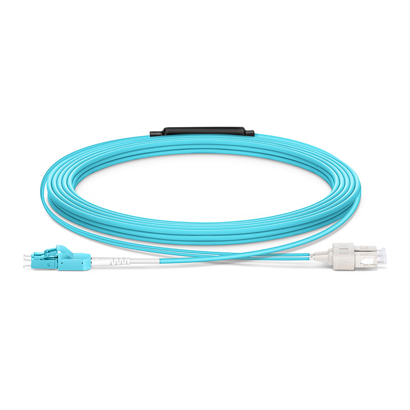 SFPS 10m (33ft) Fiber Patch Cable, 2 Fibers, LC UPC Duplex Standard Clip Uniboot to SC UPC Duplex, Multimode (OM4), Riser (OFNR), 2.0/0.9mm, Aqua SFPS