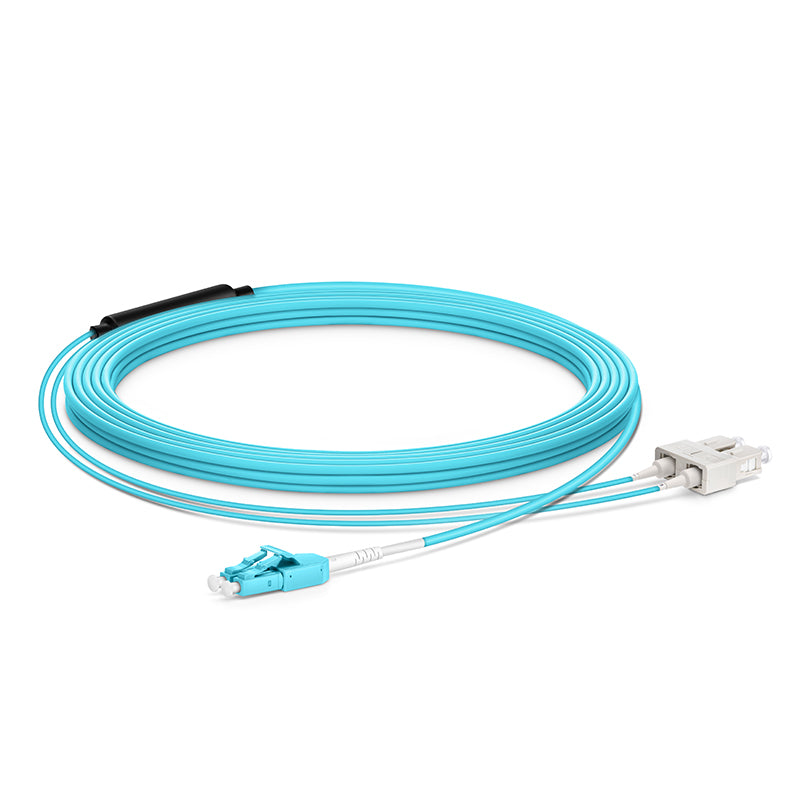 SFPS 10m (33ft) Fiber Patch Cable, 2 Fibers, LC UPC Duplex Standard Clip Uniboot to SC UPC Duplex, Multimode (OM4), Riser (OFNR), 2.0/0.9mm, Aqua SFPS