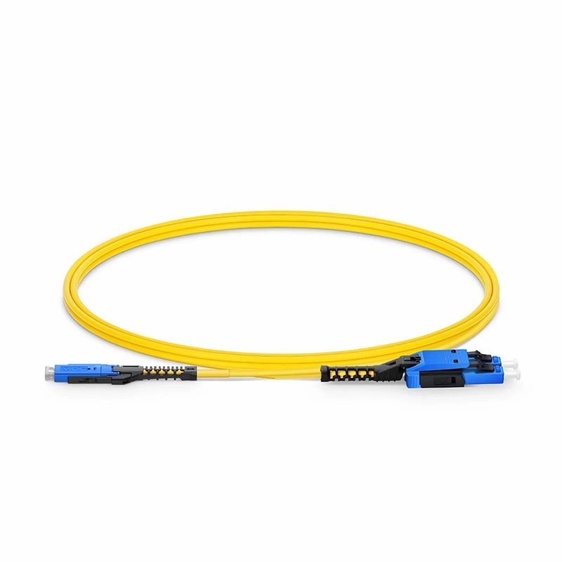SFPS 1m (3ft) Fiber Patch Cable, 2 Fibers, MDC UPC Duplex to LC UPC Duplex Flat Clip with Push-Pull Boot Uniboot, Single Mode (OS2), Riser (OFNR), 2.0mm, Yellow, for 100/400/800G Network Connection SFPS