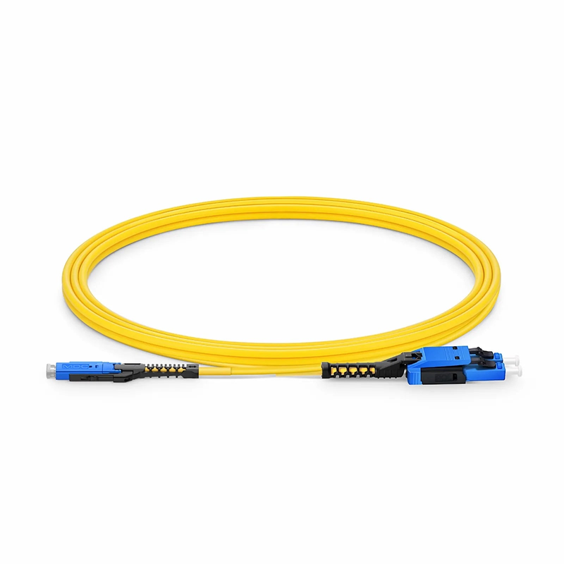 SFPS 2m (7ft) Fiber Patch Cable, 2 Fibers, MDC UPC Duplex to LC UPC Duplex Flat Clip with Push-Pull Boot Uniboot, Single Mode (OS2), Riser (OFNR), 2.0mm, Yellow, for 100/400/800G Network Connection SFPS