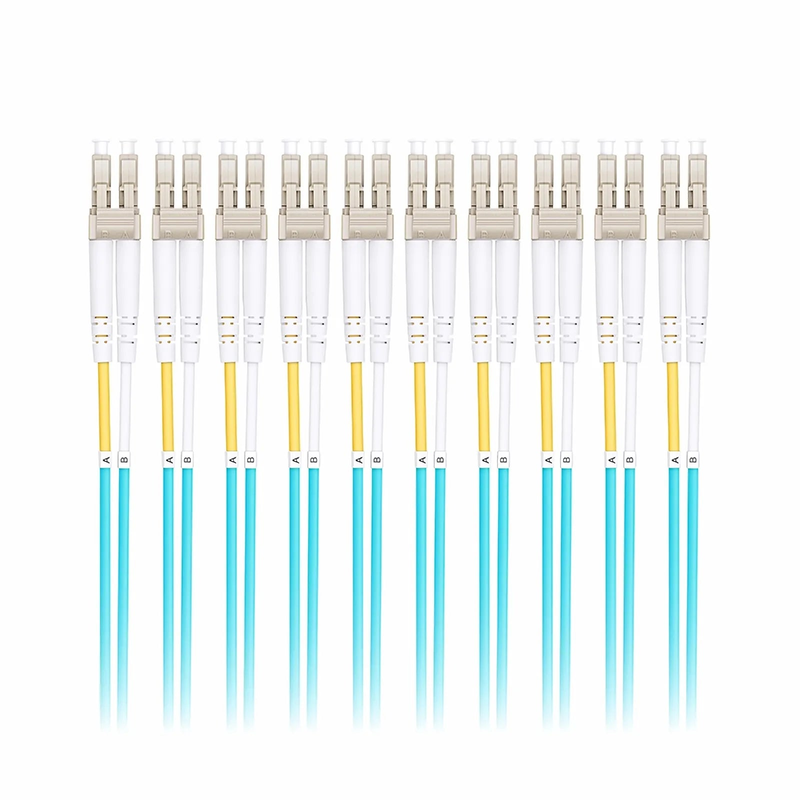 SFPS 2m (7ft) Fiber Patch Cable, 2 Fibers, LC UPC Duplex to LC UPC Duplex, Multimode (OM3), Riser (OFNR), 2.0mm, Tight-Buffered, Aqua, 10 Pcs/Pack SFPS
