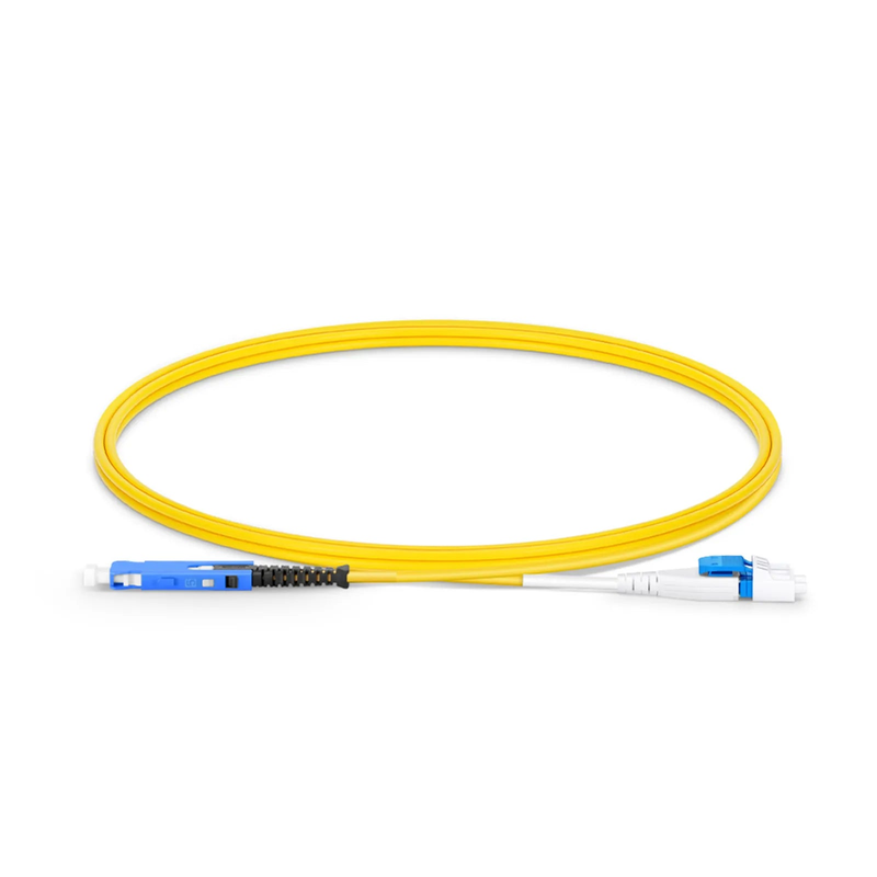 SFPS 1m (3ft) Fiber Patch Cable, 2 Fibers, SN UPC Duplex to LC UPC Duplex Flat Clip Uniboot, Single Mode (OS2), Riser (OFNR), 1.6mm, Yellow, for 400G Network Connection SFPS