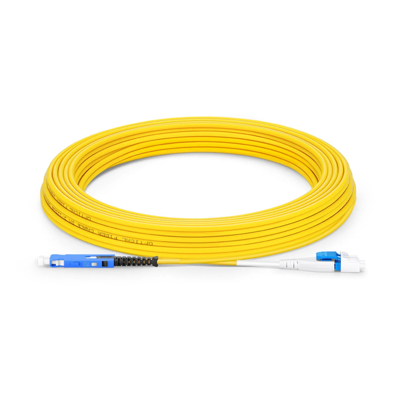 SFPS 10m (33ft) Fiber Patch Cable, 2 Fibers, SN UPC Duplex to LC UPC Duplex Flat Clip Uniboot, Single Mode (OS2), Riser (OFNR), 1.6mm, Yellow, for 400G Network Connection SFPS
