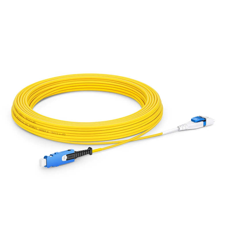 SFPS 10m (33ft) Fiber Patch Cable, 2 Fibers, SN UPC Duplex to LC UPC Duplex Flat Clip Uniboot, Single Mode (OS2), Riser (OFNR), 1.6mm, Yellow, for 400G Network Connection SFPS