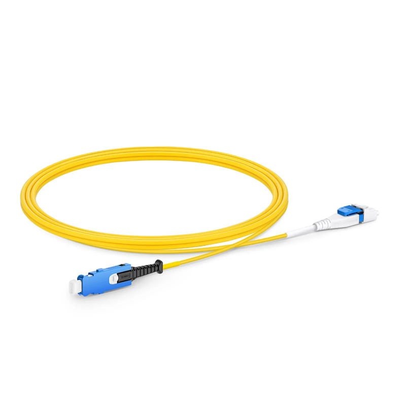SFPS 2m (7ft) Fiber Patch Cable, 2 Fibers, SN UPC Duplex to LC UPC Duplex Flat Clip Uniboot, Single Mode (OS2), Riser (OFNR), 1.6mm, Yellow, for 400G Network Connection SFPS