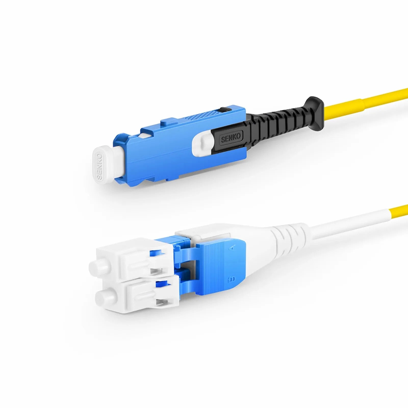 SFPS 2m (7ft) Fiber Patch Cable, 2 Fibers, SN UPC Duplex to LC UPC Duplex Flat Clip Uniboot, Single Mode (OS2), Riser (OFNR), 1.6mm, Yellow, for 400G Network Connection SFPS