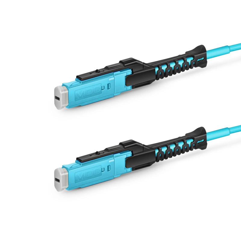 SFPS 30m (98ft) Fiber Patch Cable, 2 Fibers, MDC UPC Duplex to MDC UPC Duplex Uniboot, Multimode (OM4), Riser (OFNR), 2.0mm, Aqua, for 100/400/800G Network Connection SFPS