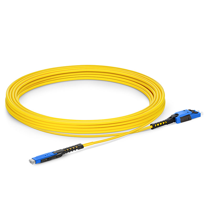 SFPS 5m (16ft) Fiber Patch Cable, 2 Fibers, MDC UPC Duplex to LC UPC Duplex Flat Clip with Push-Pull Boot Uniboot, Single Mode (OS2), Riser (OFNR), 2.0mm, Yellow, for 100/400/800G Network Connection SFPS
