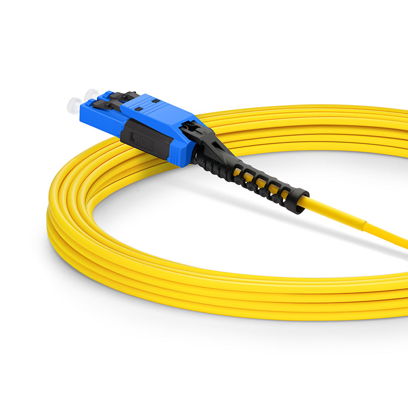 SFPS 5m (16ft) Fiber Patch Cable, 2 Fibers, MDC UPC Duplex to LC UPC Duplex Flat Clip with Push-Pull Boot Uniboot, Single Mode (OS2), Riser (OFNR), 2.0mm, Yellow, for 100/400/800G Network Connection SFPS
