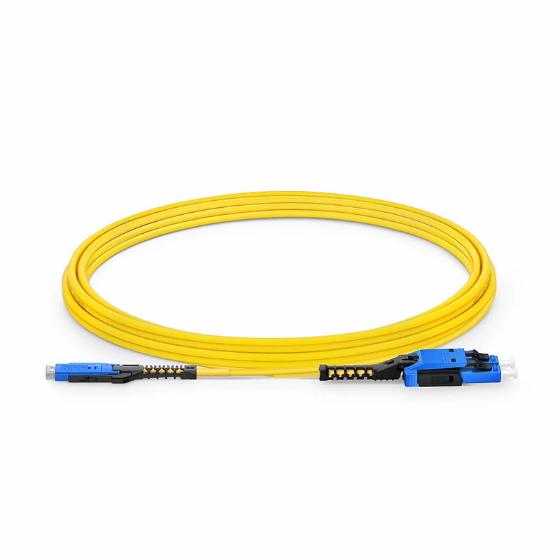 SFPS 3m (10ft) Fiber Patch Cable, 2 Fibers, MDC UPC Duplex to LC UPC Duplex Flat Clip with Push-Pull Boot Uniboot, Single Mode (OS2), Riser (OFNR), 2.0mm, Yellow, for 100/400/800G Network Connection SFPS