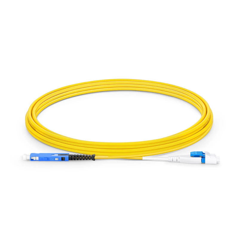 SFPS 3m (10ft) Fiber Patch Cable, 2 Fibers, SN UPC Duplex to LC UPC Duplex Flat Clip Uniboot, Single Mode (OS2), Riser (OFNR), 1.6mm, Yellow, for 400G Network Connection SFPS