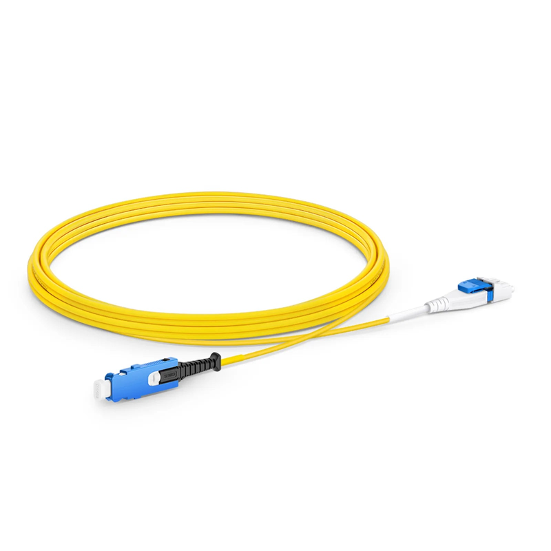SFPS 3m (10ft) Fiber Patch Cable, 2 Fibers, SN UPC Duplex to LC UPC Duplex Flat Clip Uniboot, Single Mode (OS2), Riser (OFNR), 1.6mm, Yellow, for 400G Network Connection SFPS