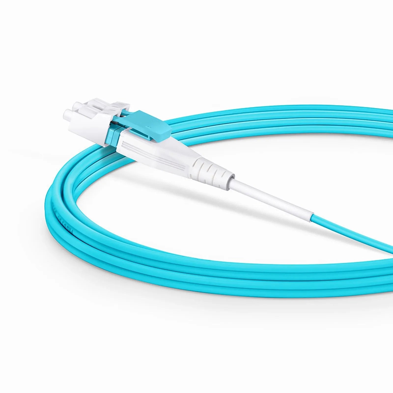 SFPS 4m (13ft) Fiber Patch Cable, 2 Fibers, LC UPC Duplex to LC UPC Duplex Flat Clip Uniboot, Multimode (OM4), Riser (OFNR), 2.0mm, Aqua SFPS