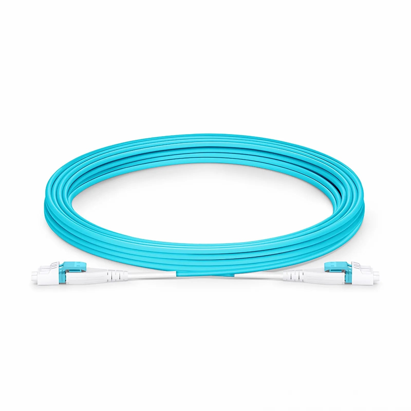 SFPS 5m (16ft) Fiber Patch Cable, 2 Fibers, LC UPC Duplex to LC UPC Duplex Flat Clip Uniboot, Multimode (OM4), Riser (OFNR), 2.0mm, Aqua SFPS