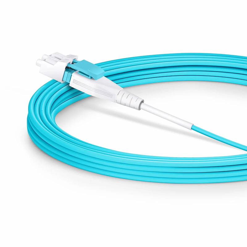 SFPS 5m (16ft) Fiber Patch Cable, 2 Fibers, LC UPC Duplex to LC UPC Duplex Flat Clip Uniboot, Multimode (OM4), Riser (OFNR), 2.0mm, Aqua SFPS