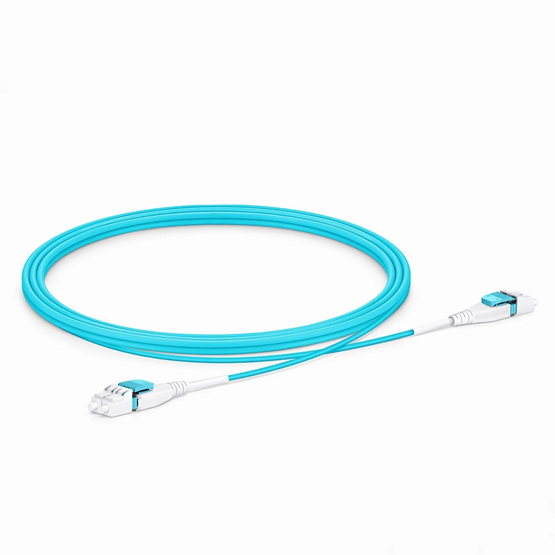 SFPS 1.5m (5ft) Fiber Patch Cable, 2 Fibers, LC UPC Duplex to LC UPC Duplex Flat Clip Uniboot, Multimode (OM4), Riser (OFNR), 2.0mm, Aqua SFPS