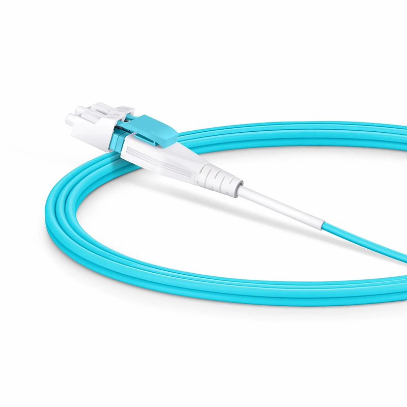 SFPS 1.5m (5ft) Fiber Patch Cable, 2 Fibers, LC UPC Duplex to LC UPC Duplex Flat Clip Uniboot, Multimode (OM4), Riser (OFNR), 2.0mm, Aqua SFPS