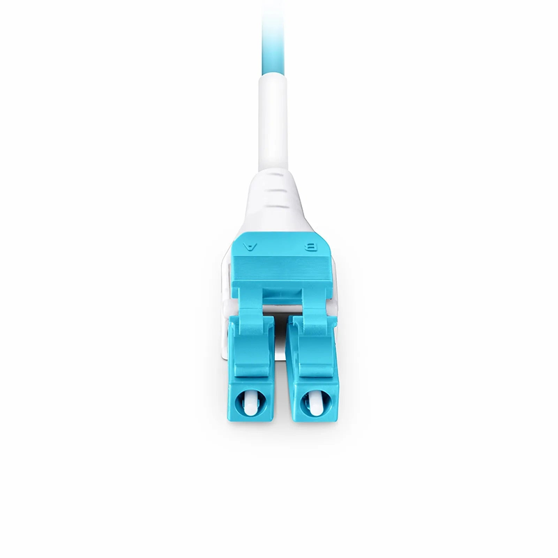 SFPS 2m (7ft) Fiber Patch Cable, 2 Fibers, LC UPC Duplex to LC UPC Duplex Flat Clip Uniboot, Multimode (OM4), Riser (OFNR), 2.0mm, Aqua SFPS