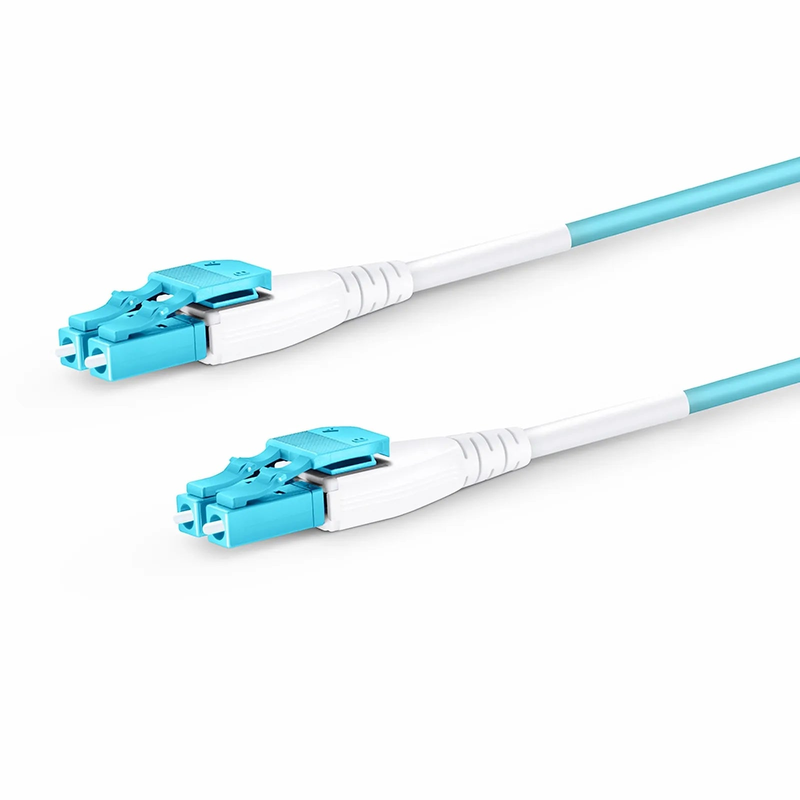 SFPS 2m (7ft) Fiber Patch Cable, 2 Fibers, LC UPC Duplex to LC UPC Duplex Flat Clip Uniboot, Multimode (OM4), Riser (OFNR), 2.0mm, Aqua SFPS