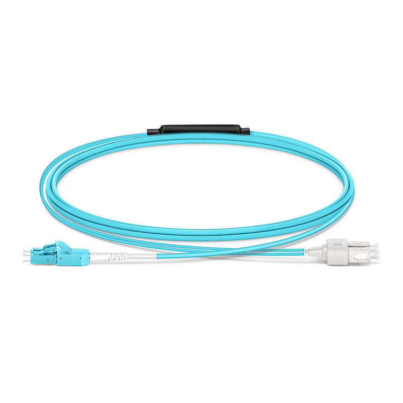 SFPS 2m (7ft) Fiber Patch Cable, 2 Fibers, LC UPC Duplex Standard Clip Uniboot to SC UPC Duplex, Multimode (OM4), Riser (OFNR), 2.0/0.9mm, Aqua SFPS