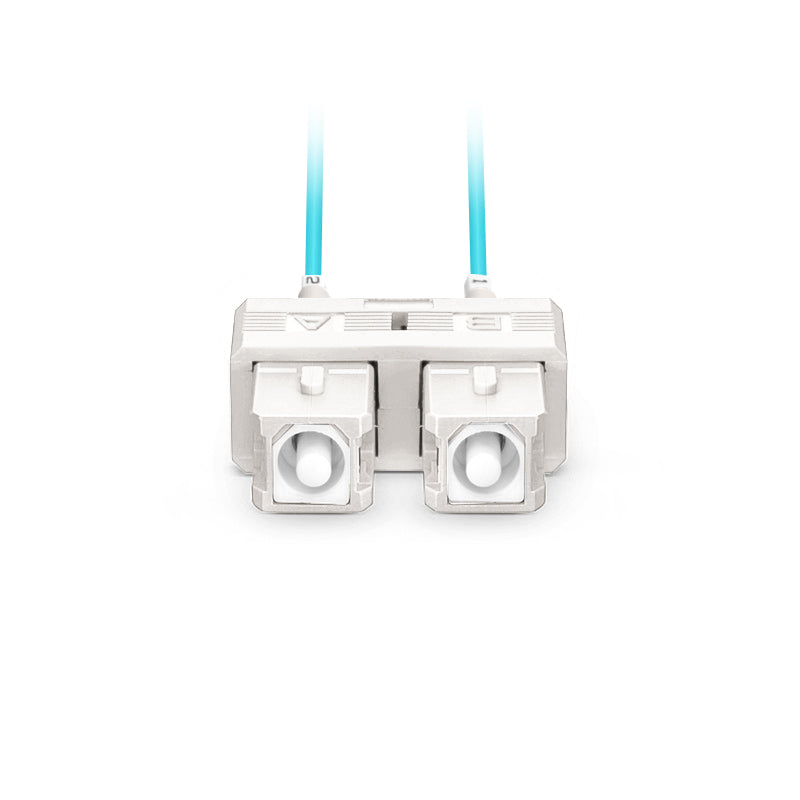 SFPS 4m (13ft) Fiber Patch Cable, 2 Fibers, LC UPC Duplex Standard Clip Uniboot to SC UPC Duplex, Multimode (OM4), Riser (OFNR), 2.0/0.9mm, Aqua SFPS