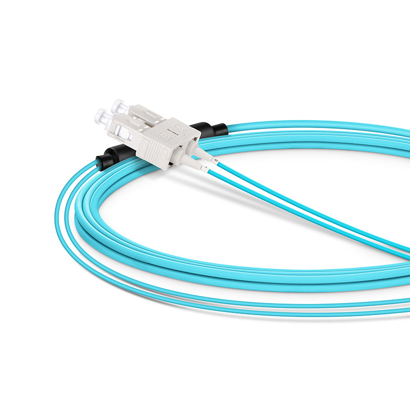 SFPS 3m (10ft) Fiber Patch Cable, 2 Fibers, LC UPC Duplex Standard Clip Uniboot to SC UPC Duplex, Multimode (OM4), Riser (OFNR), 2.0/0.9mm, Aqua SFPS