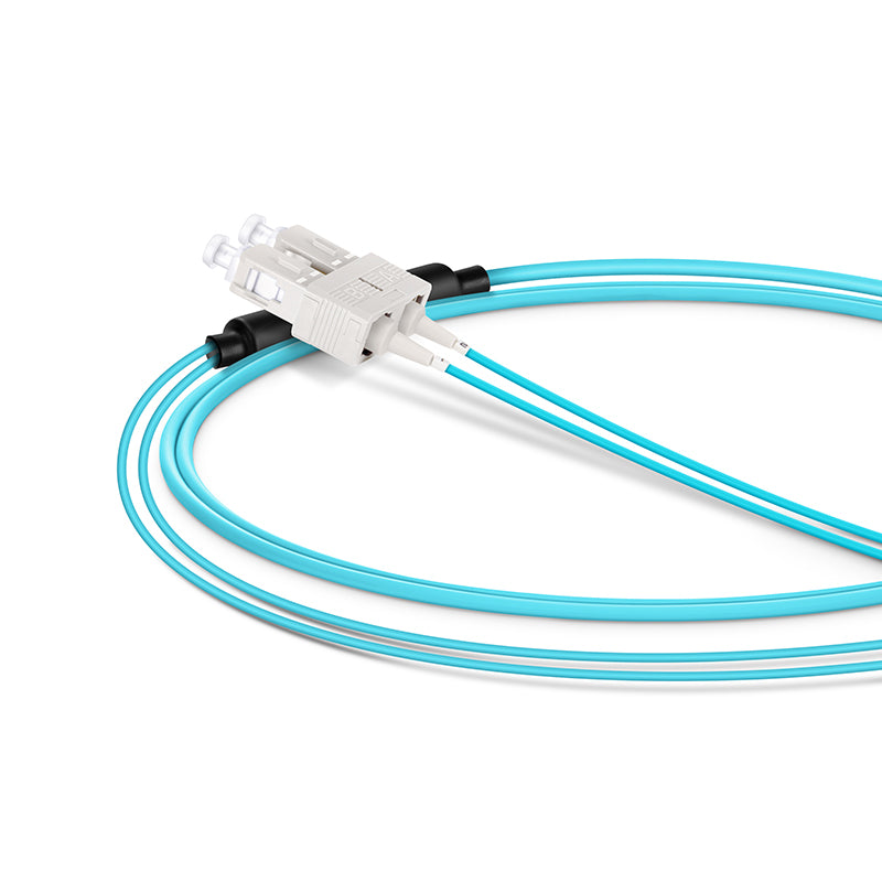 SFPS 1m (3ft) Fiber Patch Cable, 2 Fibers, LC UPC Duplex Standard Clip Uniboot to SC UPC Duplex, Multimode (OM4), Riser (OFNR), 2.0/0.9mm, Aqua SFPS