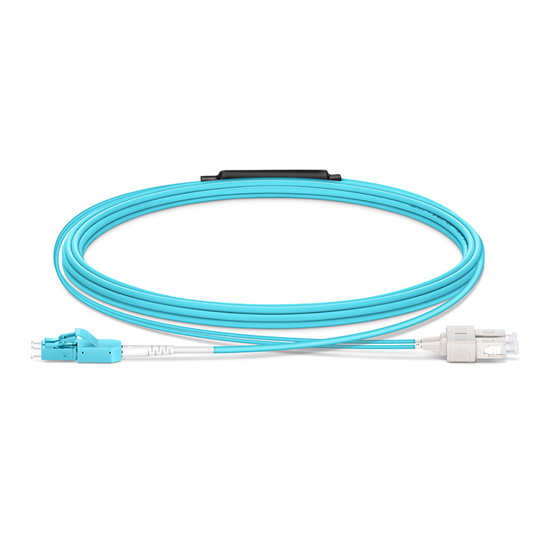 SFPS 5m (16ft) Fiber Patch Cable, 2 Fibers, LC UPC Duplex Standard Clip Uniboot to SC UPC Duplex, Multimode (OM4), Riser (OFNR), 2.0/0.9mm, Aqua SFPS